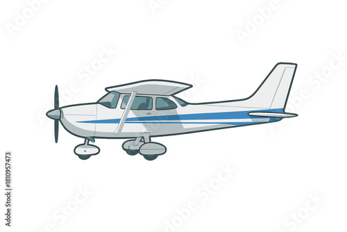 Classic single engine propeller airplane isolated on white background for general aviation and private travel