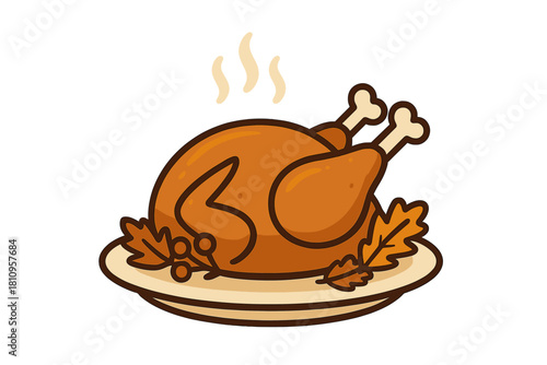 Roasted turkey dinner on a platter with steaming hot food for holiday celebration