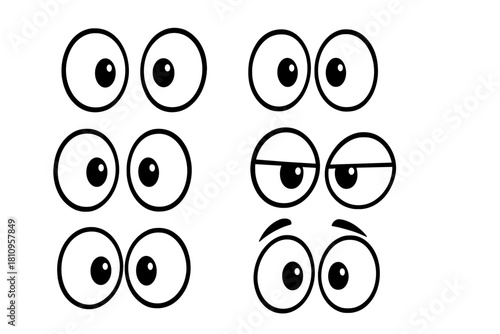 Six pairs of simple comic eyes with different expressions and gaze directions