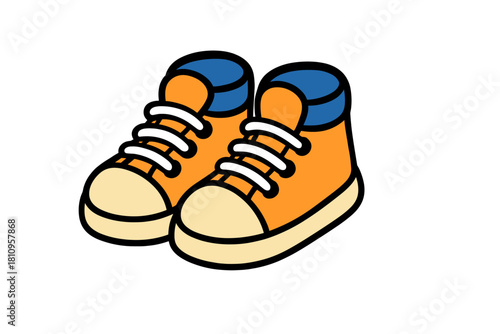 Colorful cartoon high-top sneakers with white laces and blue trim on a white background