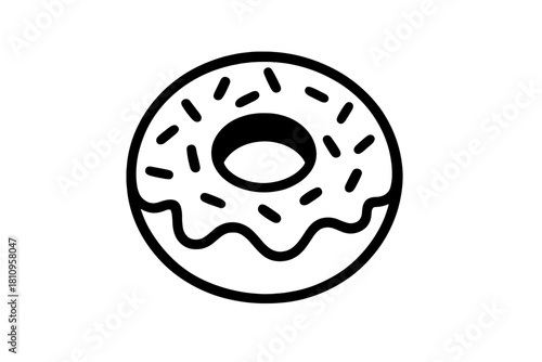 Sweet pastry donut with frosting and sprinkles in black and white outline