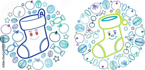 Christmas Stockings and Candies Collage vector