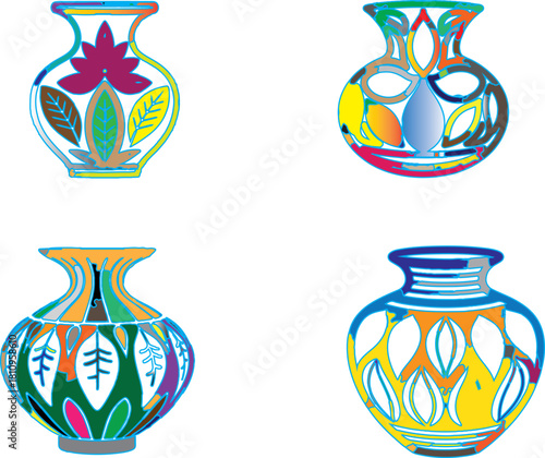 Four Colorful Vases With Abstract Floral Designs pottery