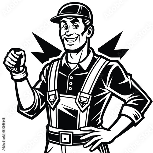 Pop Art Comic Mechanic or Worker Pointing Thumb Vector