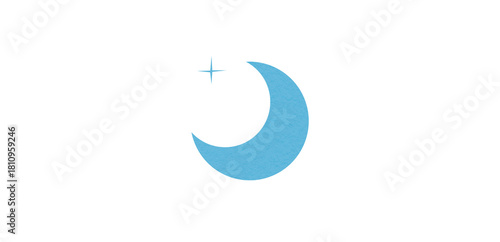 Light blue crescent paper cutout, moon icon, waxing moon symbol, crescent moon icon symbol set on transparent background.