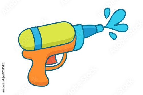 Colorful plastic water gun shooting stream of water