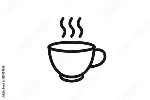 Simple outline icon of a hot beverage in a cup with rising steam