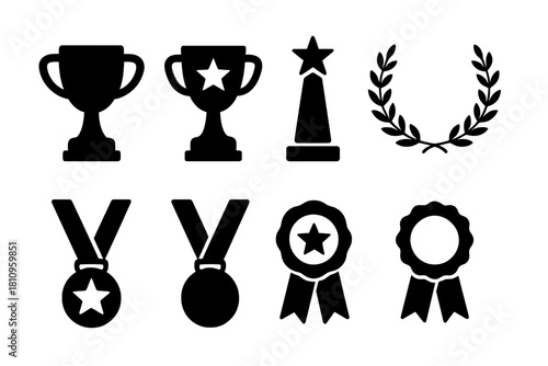 Black silhouette icons representing achievement awards and victory symbols