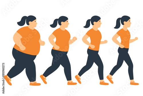 Woman body shape transformation progression during running exercise