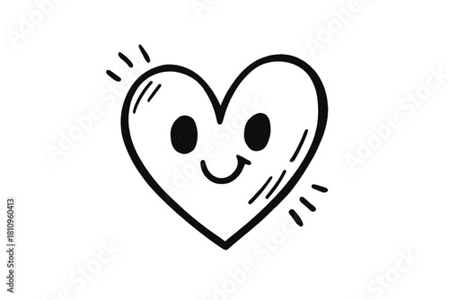 Happy doodle heart shape with cheerful face and sparkle accents