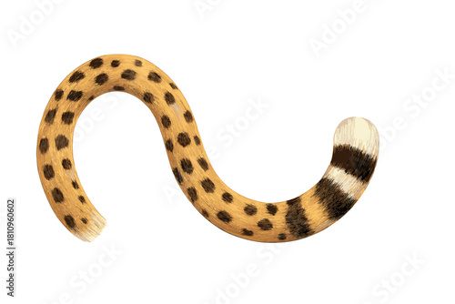 Curved cheetah tail with spotted fur and striped tip detail