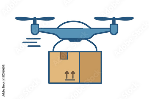 Autonomous drone flying while transporting a package with motion blur effect