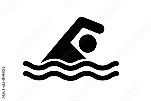 Stylized swimmer icon performing freestyle stroke motion in water