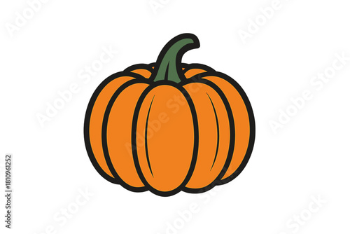 Simple orange pumpkin with green stem isolated on white background