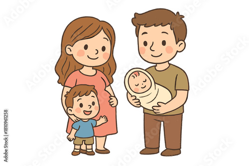 Happy family portrait with pregnant mother father and two children