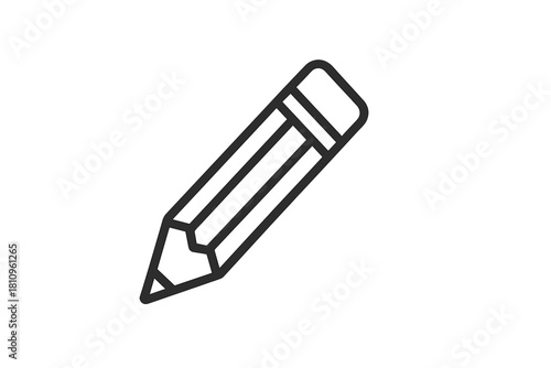 Minimalist black line icon of a sharpened wooden pencil with attached eraser