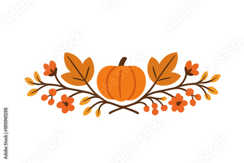 Autumn harvest pumpkin and foliage decorative border element