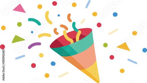 Colorful confetti exploding from party popper for celebration