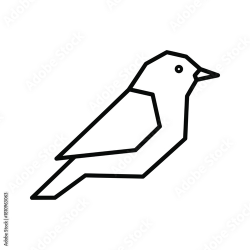 Geometric outline of a small bird in profile on a white background