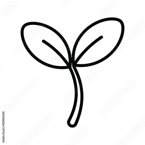 Simple line drawing of a young plant sprout with two leaves