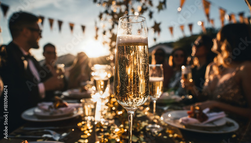 Elegant champagne toast celebrating special occasion with friends and family