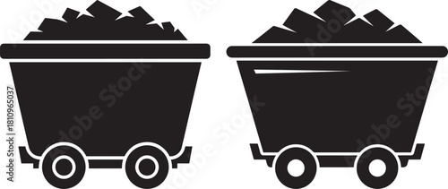 Two coal mine carts filled with ore silhouette