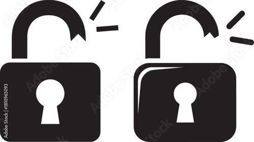 Two open padlocks silhouette