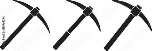Three black pickaxe tools silhouette