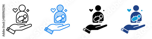 Childcare icon set multiple style collection