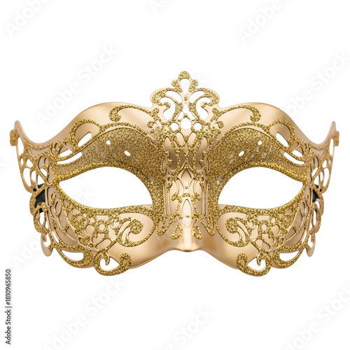 Ornate golden venetian masquerade mask isolated on transparent background