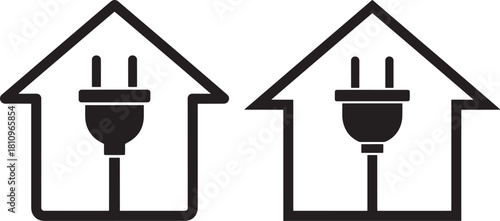 Two houses with electrical plugs silhouette