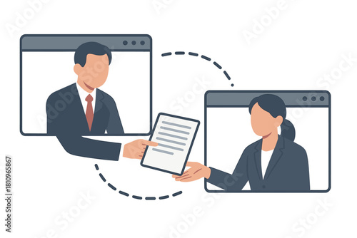 Business professionals exchanging digital document during remote video conference