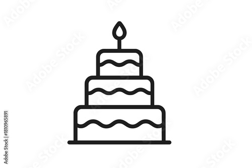 Three tier celebration cake with single burning candle outline icon