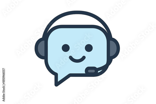 Happy speech bubble icon with headset and microphone for online support