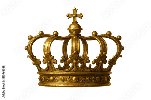 Ornate golden royal crown with cross finial and baroque details