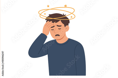 Man experiencing symptoms of dizziness, headache, and vertigo