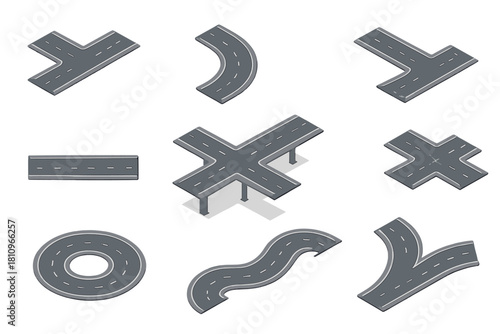 Isometric road intersection elements for city planning and navigation maps