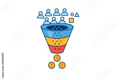 Customer conversion process through multi-stage sales funnel with resulting income