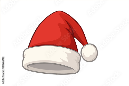 Classic red and white Santa hat with fluffy trim and pompom