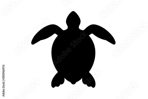 Black silhouette of sea turtle swimming viewed from above