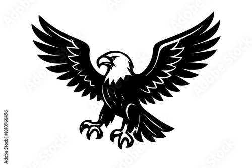 Stylized black and white eagle crest with spread wings and sharp talons