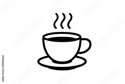 Hot beverage in cup with rising steam outline icon