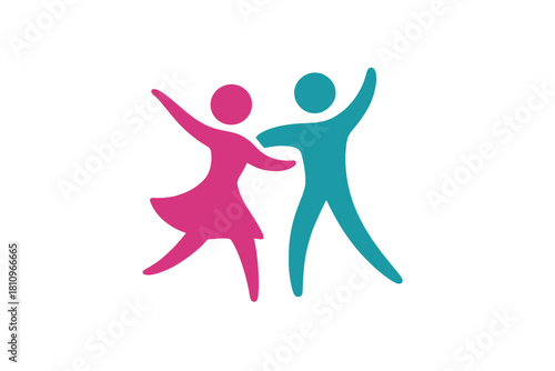 Stylized figures of dancing couple in bright colors