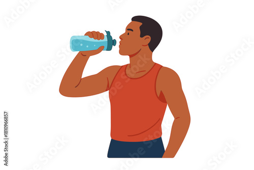 Athletic man rehydrating with water after intense physical training session