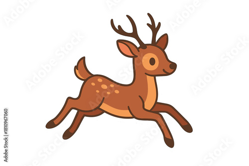 Cute cartoon running deer with antlers sticker design