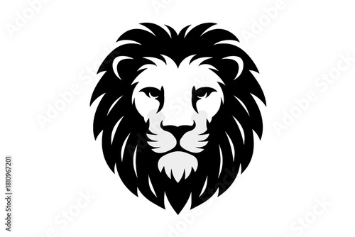 Stylized black and white lion head silhouette featuring a prominent mane