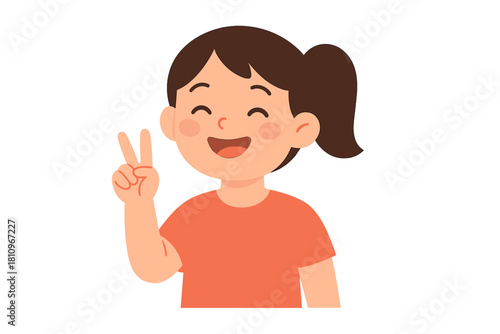 Cheerful young girl making peace sign gesture with smiling face