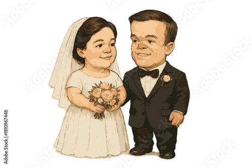 Newlywed couple with dwarfism celebrating their wedding day portrait