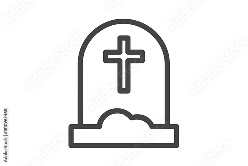 Outline icon of a Christian tombstone featuring a cross symbol