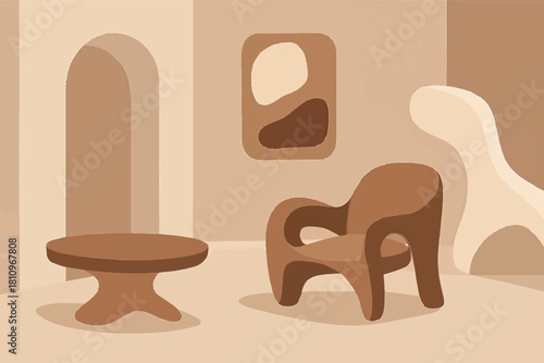 Minimalist Living Room Interior Design with Modern Furniture in Earth Tones